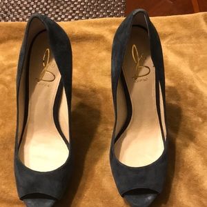 Blue Suede and purple leather shoe